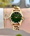 Kadranı Yeşil Kordonu Gold Renk 30 Mm Kadın Kol Saati ve Bileklik