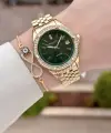 Kadranı Yeşil Kordonu Gold Renk 34 Mm Kadın Kol Saati ve Bileklik