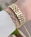 Kadranı Yeşil Kordonu Gold Renk 34 Mm Kadın Kol Saati ve Bileklik