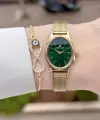 Kadranı Yeşil Kordonu Gold Renk Hediye Paketli 21 Mm Kadın Kol Saati