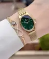 Kadranı Yeşil Kordonu Gold Renk Hediye Paketli 21 Mm Kadın Kol Saati