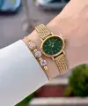 Kadranı Yeşil Kordonu Gold Renk Hediye Paketli 24 Mm Kadın Kol Saati