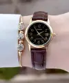 Casio CSISTE214 Casio Kasası Gold Kordonu Kahverengi Renk Takvimli Hediye Paketli Kadın Kol Saati