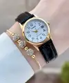 Casio CSISTE215 Casio Kasası Gold Kordonu Siyah Renk Takvimli Hediye Paketli Kadın Kol Saati
