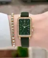 Kasası Gold Kordonu Yeşil Renk Kadın Kol Saati ve Bileklik