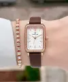 Kasası Rose Kordonu Bordo Renk Kadın Kol Saati ve Bileklik