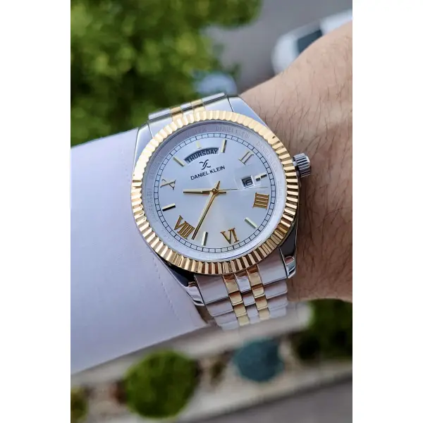 Daniel Klein DKISTE586 Gold Gümüş Renk Takvim ve Gün Fonksiyonlu Erkek Kol Saati