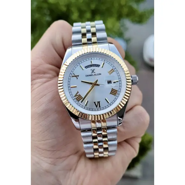 Daniel Klein DKISTE586 Gold Gümüş Renk Takvim ve Gün Fonksiyonlu Erkek Kol Saati