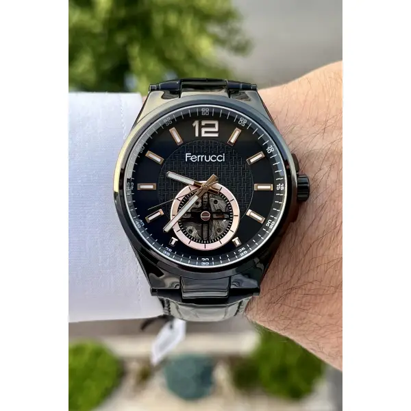 Ferrucci FCISTE138 Siyah Renk Otomatik Deri Kordon Erkek Kol Saati