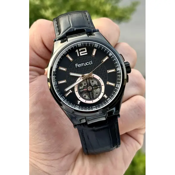 Ferrucci FCISTE138 Siyah Renk Otomatik Deri Kordon Erkek Kol Saati