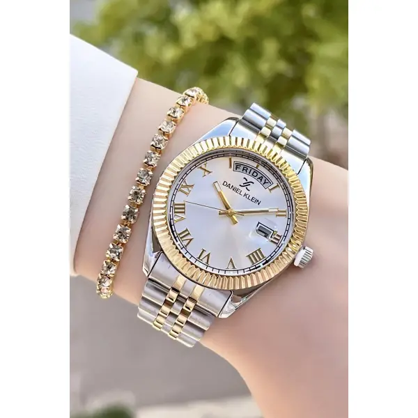 Daniel Klein DKISTE183 Kadranı Gümüş Renk Takvim Ve Gün Fonksiyonlu Kadın Kol Saati ve Bileklik