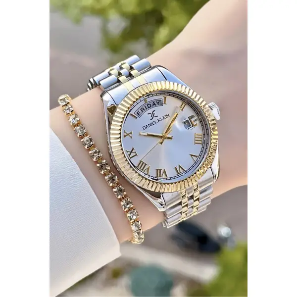 Daniel Klein DKISTE183 Kadranı Gümüş Renk Takvim Ve Gün Fonksiyonlu Kadın Kol Saati ve Bileklik