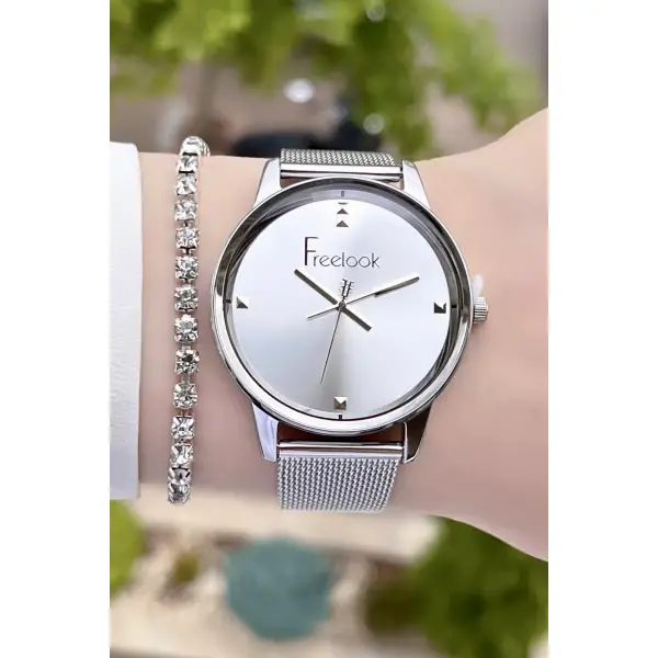 Freelook FLISTE19 Gümüş Renk 5 ATM Su Geçirmez Kadın Kol Saati ve Bileklik