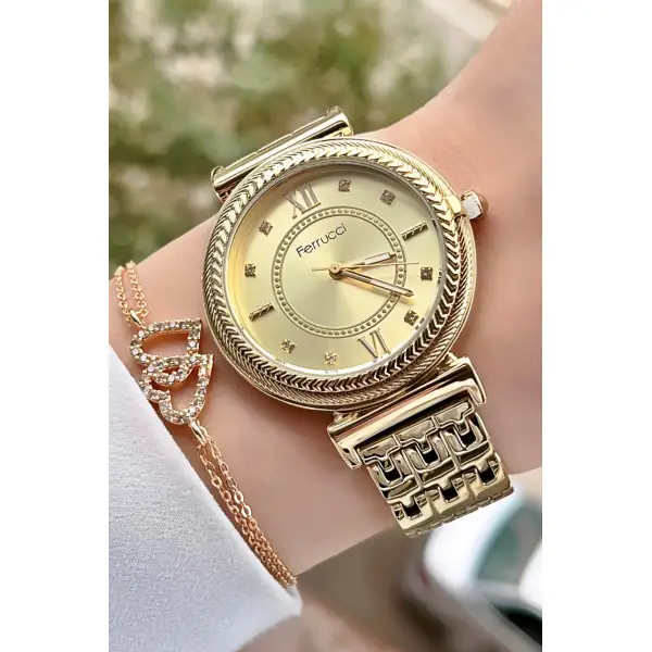 Ferrucci FCISTE57 Sarı Renk Kadın Kol Saati ve Bileklik