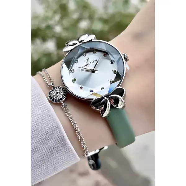 Daniel Klein DKISTE41 Yeni Model Mint Yeşili Renk Deri Kordon Kadın Kol Saati ve Bileklik