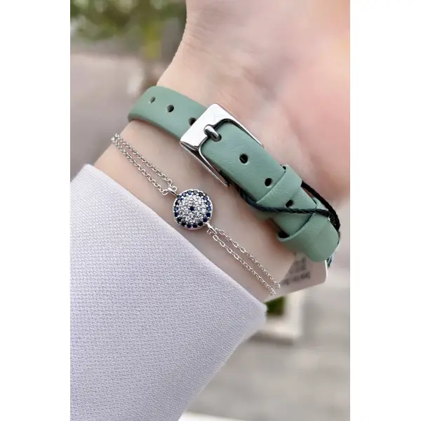 Daniel Klein DKISTE41 Yeni Model Mint Yeşili Renk Deri Kordon Kadın Kol Saati ve Bileklik