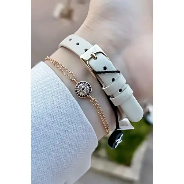 Daniel Klein DKISTE37 Yeni Model Bej Renk Deri Kordon Kadın Kol Saati ve Bileklik