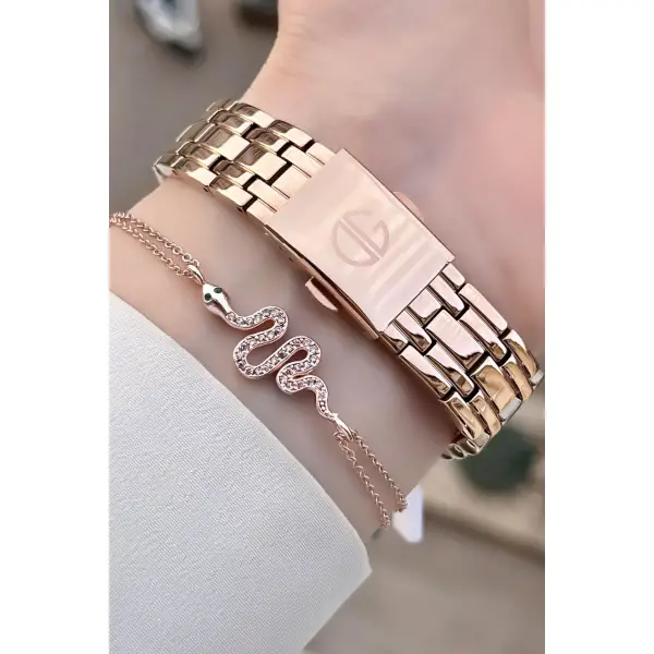 David Guner DGISTE27 Rose Renk Kesme Camlı Kadın Kol Saati ve Bileklik