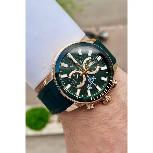 Daniel Klein DKISTE136 Kasası Rose Kordonu Yeşil Renk iç Göstergeleri Aktif Fonksiyonlu Erkek Kol Saati