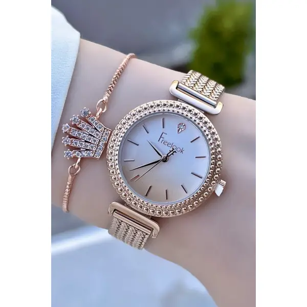 Freelook FLISTE1 Rose Renk Çelik Kordon 5 ATM Su Geçirmez Kadın Kol Saati ve Bileklik