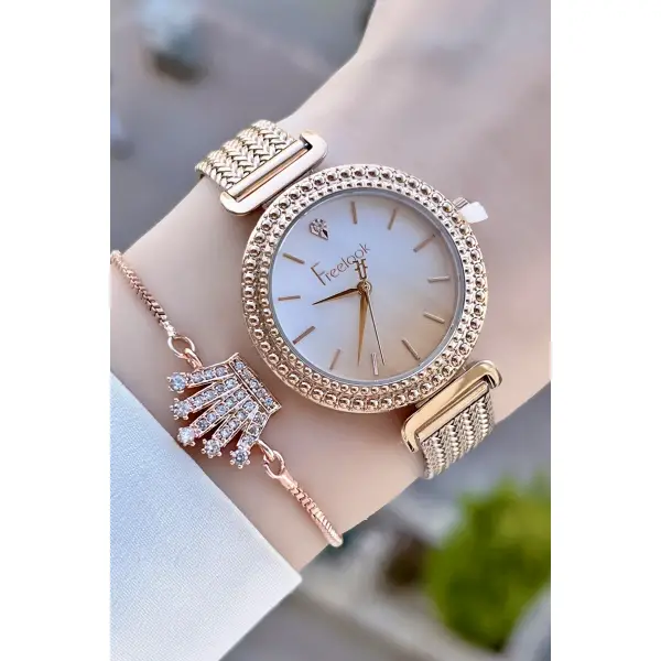Freelook FLISTE1 Rose Renk Çelik Kordon 5 ATM Su Geçirmez Kadın Kol Saati ve Bileklik