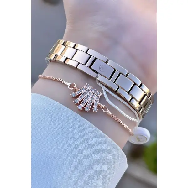 Freelook FLISTE1 Rose Renk Çelik Kordon 5 ATM Su Geçirmez Kadın Kol Saati ve Bileklik