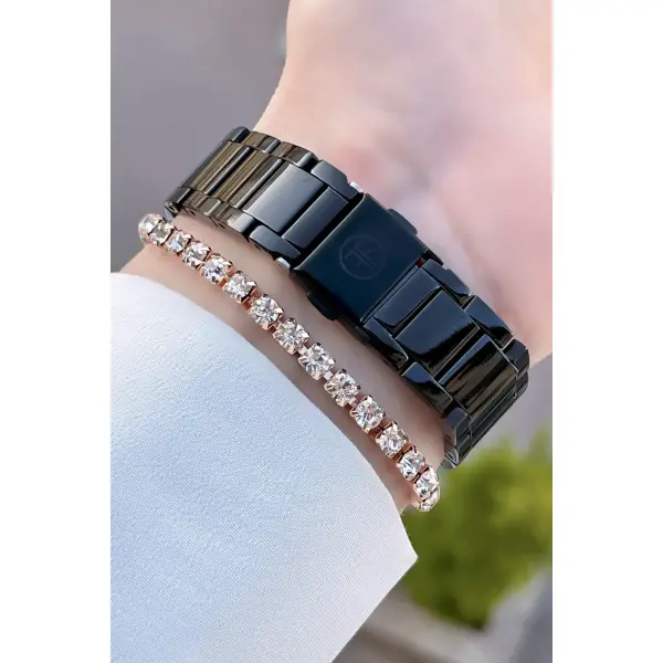 Freelook FLISTE11 Siyah Renk Çelik Kordon 5 ATM Su Geçirmez Kadın Kol Saati ve Bileklik