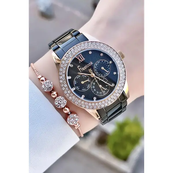 Freelook FLISTE10 Siyah Renk İç Göstergeleri Aktif Kadın Kol Saati ve Bileklik