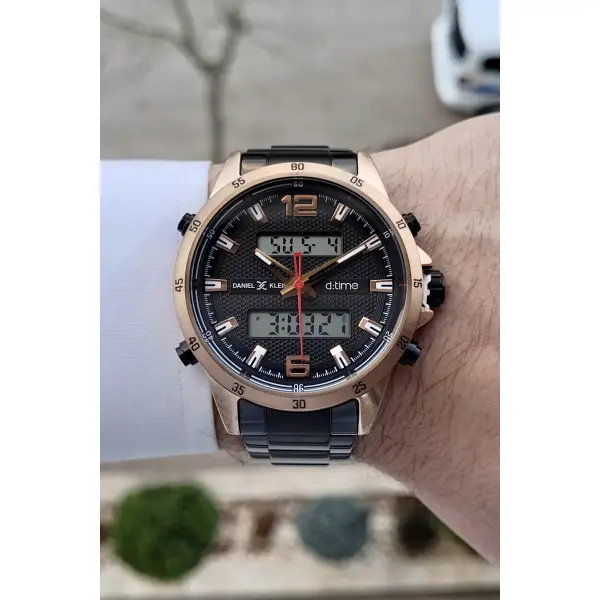 Daniel Klein DKISTE410 Kasası Rose Kordonu Siyah Renk Analog ve Dijital Dual Time Erkek Kol Saati