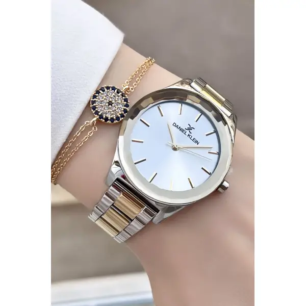 Daniel Klein DKISTE102 Gold Gümüş Renk Kesme Camlı Kadın Kol Saati Ve Bileklik