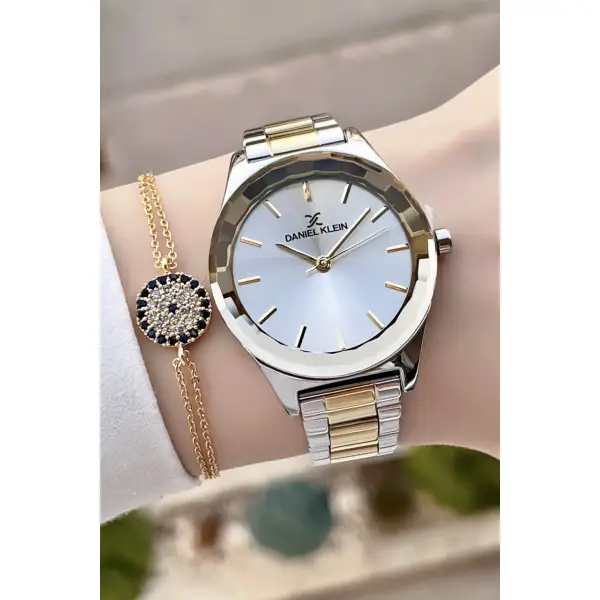 Daniel Klein DKISTE102 Gold Gümüş Renk Kesme Camlı Kadın Kol Saati Ve Bileklik