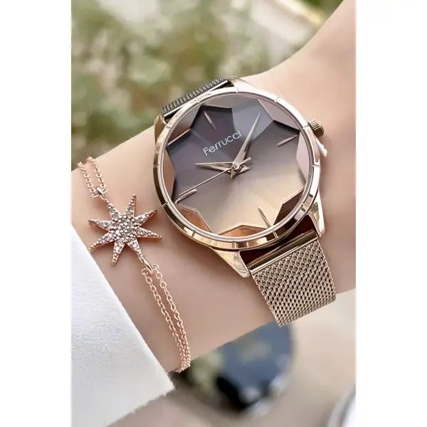 Ferrucci Fcıste169 Hasır Kordon Kadın Kol Saati ve Bileklik