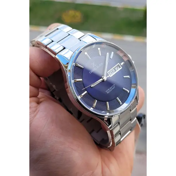 Kadranı Lacivert Kordonu Gümüş Renk Erkek Kol Saati