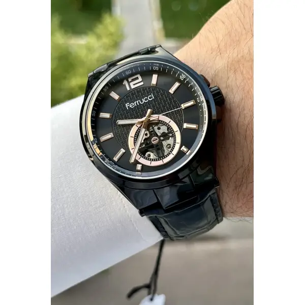 Ferrucci FCISTE138 Siyah Renk Otomatik Deri Kordon Erkek Kol Saati