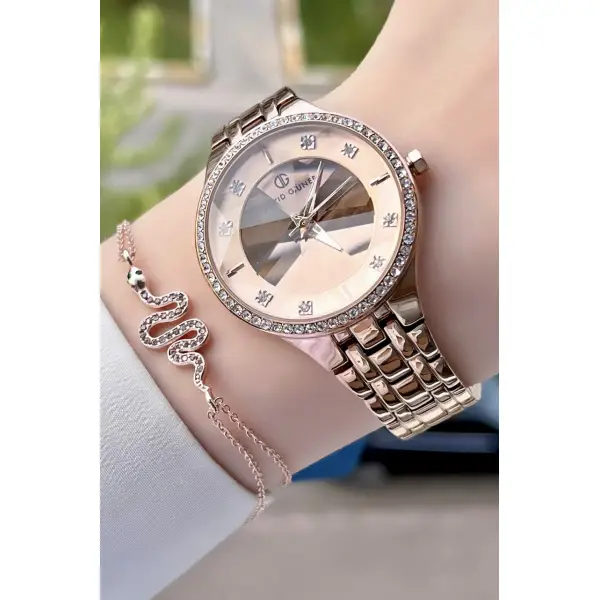 David Guner DGISTE27 Rose Renk Kesme Camlı Kadın Kol Saati ve Bileklik