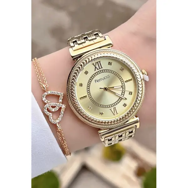 Ferrucci FCISTE57 Sarı Renk Kadın Kol Saati ve Bileklik