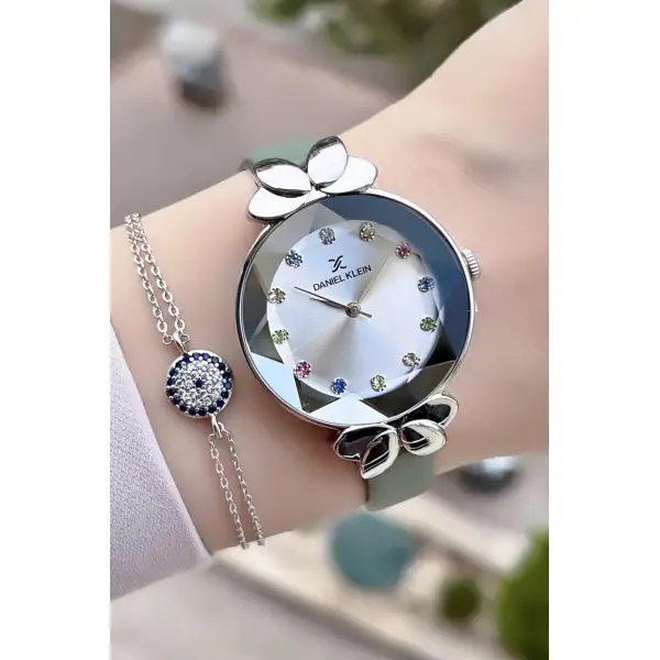 Daniel Klein DKISTE41 Yeni Model Mint Yeşili Renk Deri Kordon Kadın Kol Saati ve Bileklik