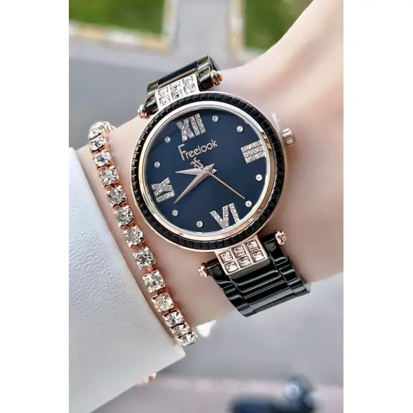 Freelook FLISTE11 Siyah Renk Çelik Kordon 5 ATM Su Geçirmez Kadın Kol Saati ve Bileklik