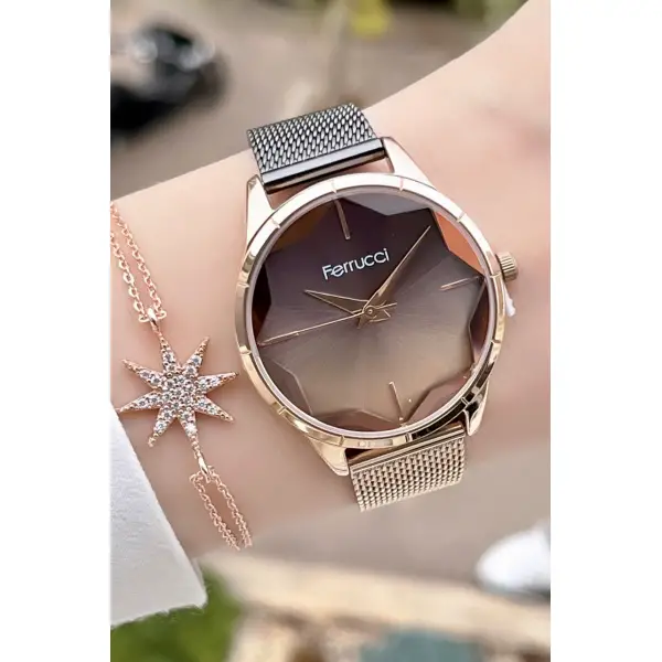 Ferrucci Fcıste169 Hasır Kordon Kadın Kol Saati ve Bileklik