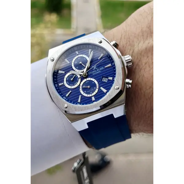 Daniel Klein DKISTE730 Kasası Gümüş Kordonu Lacivert Renk Büyük Kasa Erkek Kol Saati