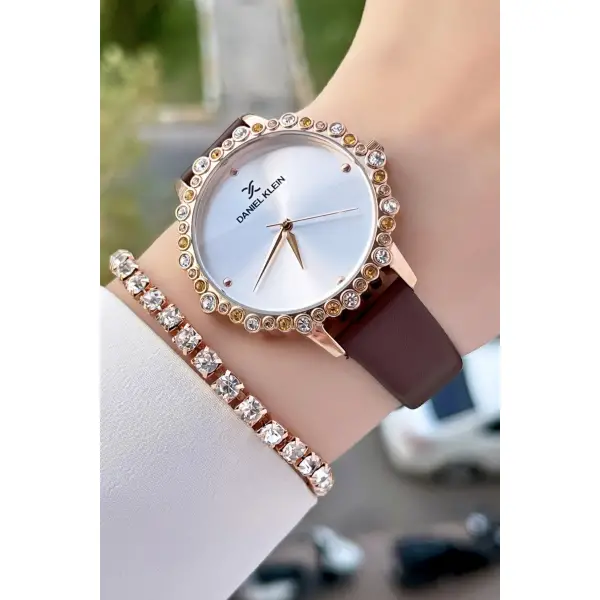 Daniel Klein DK1ISTE759 Kasası Rose Kordonu Kahverengi Renk Deri Kordon Kadın Kol Saati Ve Bileklik