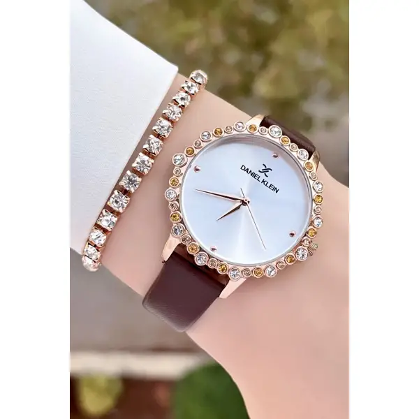 Daniel Klein DK1ISTE759 Kasası Rose Kordonu Kahverengi Renk Deri Kordon Kadın Kol Saati Ve Bileklik