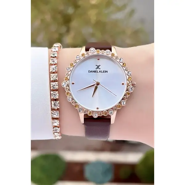 Daniel Klein DK1ISTE759 Kasası Rose Kordonu Kahverengi Renk Deri Kordon Kadın Kol Saati Ve Bileklik