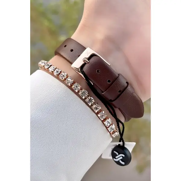 Daniel Klein DK1ISTE759 Kasası Rose Kordonu Kahverengi Renk Deri Kordon Kadın Kol Saati Ve Bileklik