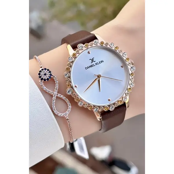 Daniel Klein DKISTE759 Kasası Rose Kordonu Kahverengi Renk Deri Kordon Kadın Kol Saati Ve Bileklik