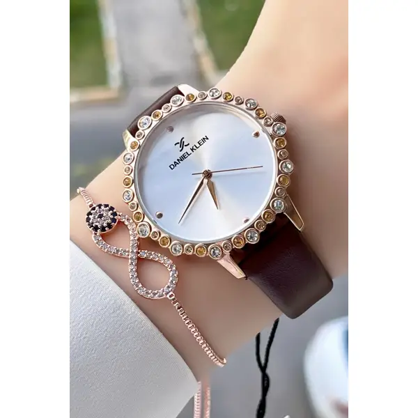 Daniel Klein DKISTE759 Kasası Rose Kordonu Kahverengi Renk Deri Kordon Kadın Kol Saati Ve Bileklik