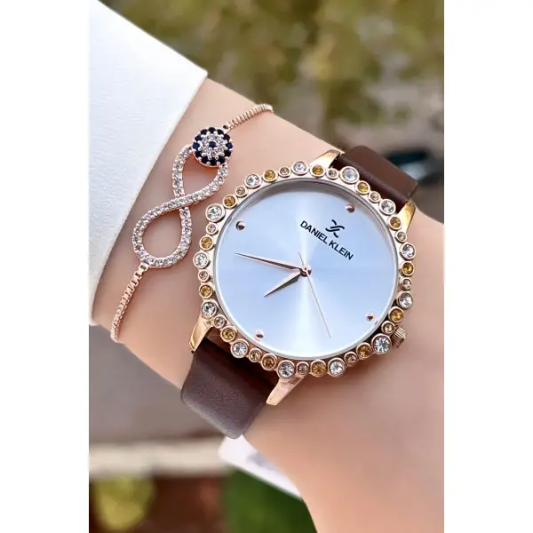 Daniel Klein DKISTE759 Kasası Rose Kordonu Kahverengi Renk Deri Kordon Kadın Kol Saati Ve Bileklik