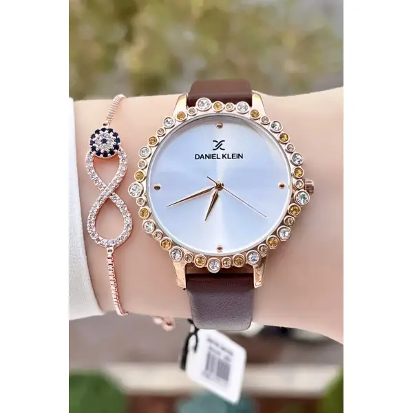 Daniel Klein DKISTE759 Kasası Rose Kordonu Kahverengi Renk Deri Kordon Kadın Kol Saati Ve Bileklik