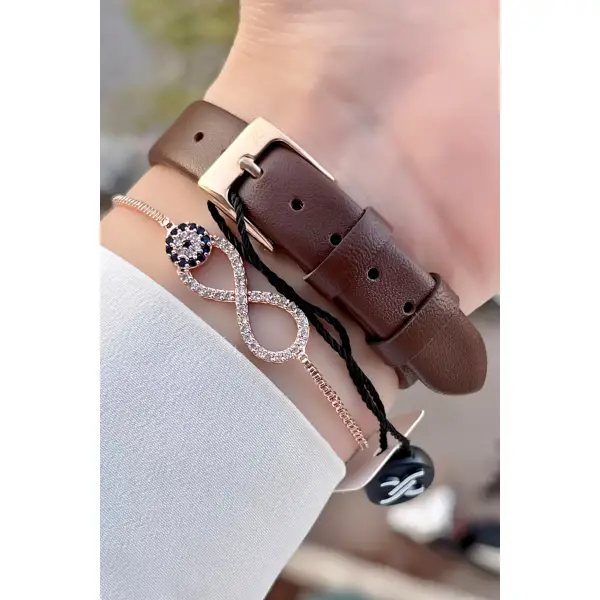 Daniel Klein DKISTE759 Kasası Rose Kordonu Kahverengi Renk Deri Kordon Kadın Kol Saati Ve Bileklik