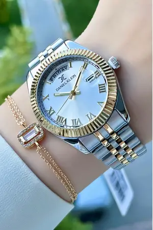 Daniel Klein DK1ISTE183 Kadranı Gümüş Renk Takvim Ve Gün Fonksiyonlu Kadın Kol Saati ve Bileklik